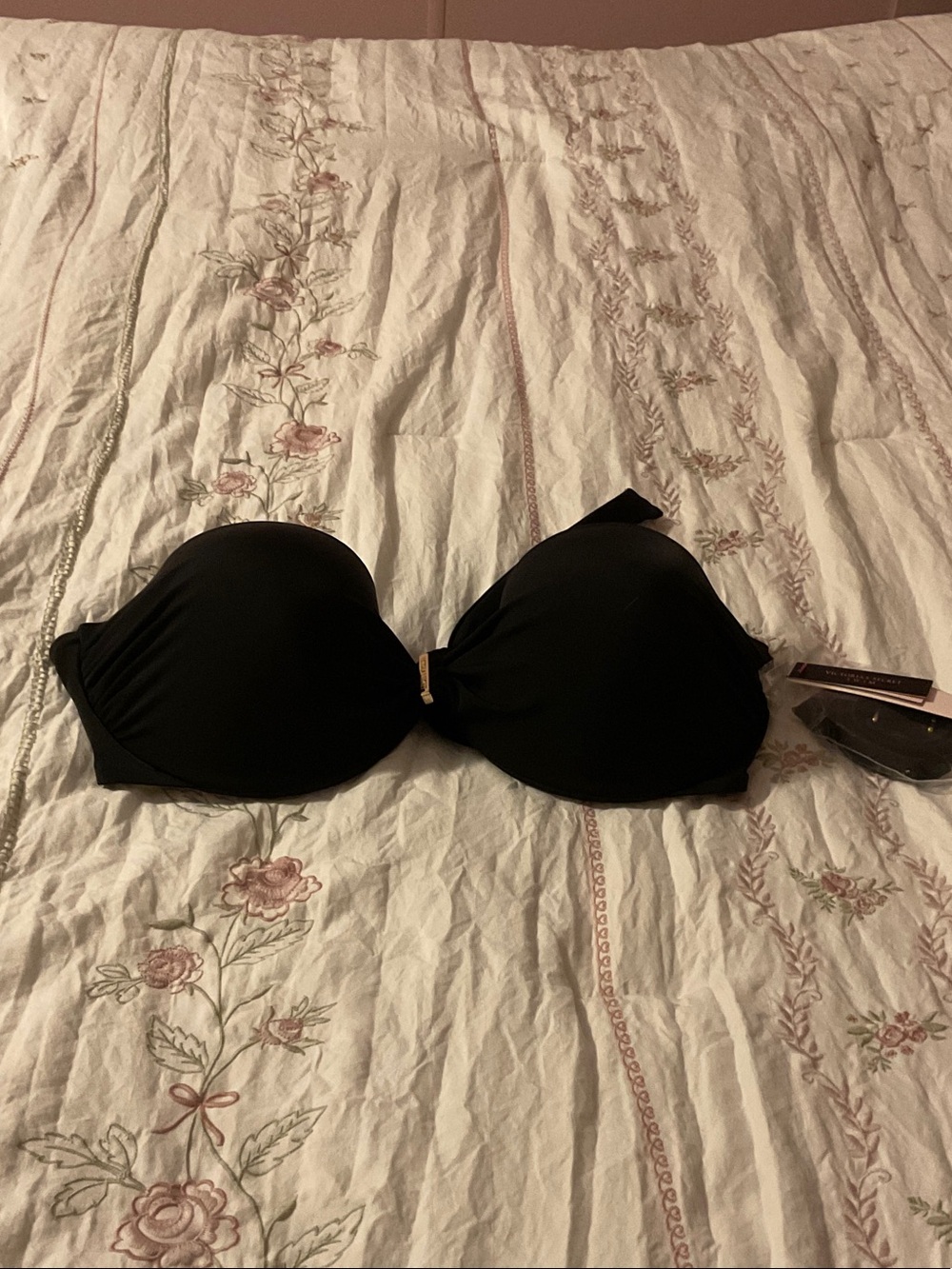 Victoria's Secret Black Strapless Molded Push-Up Bra with Gold Accent